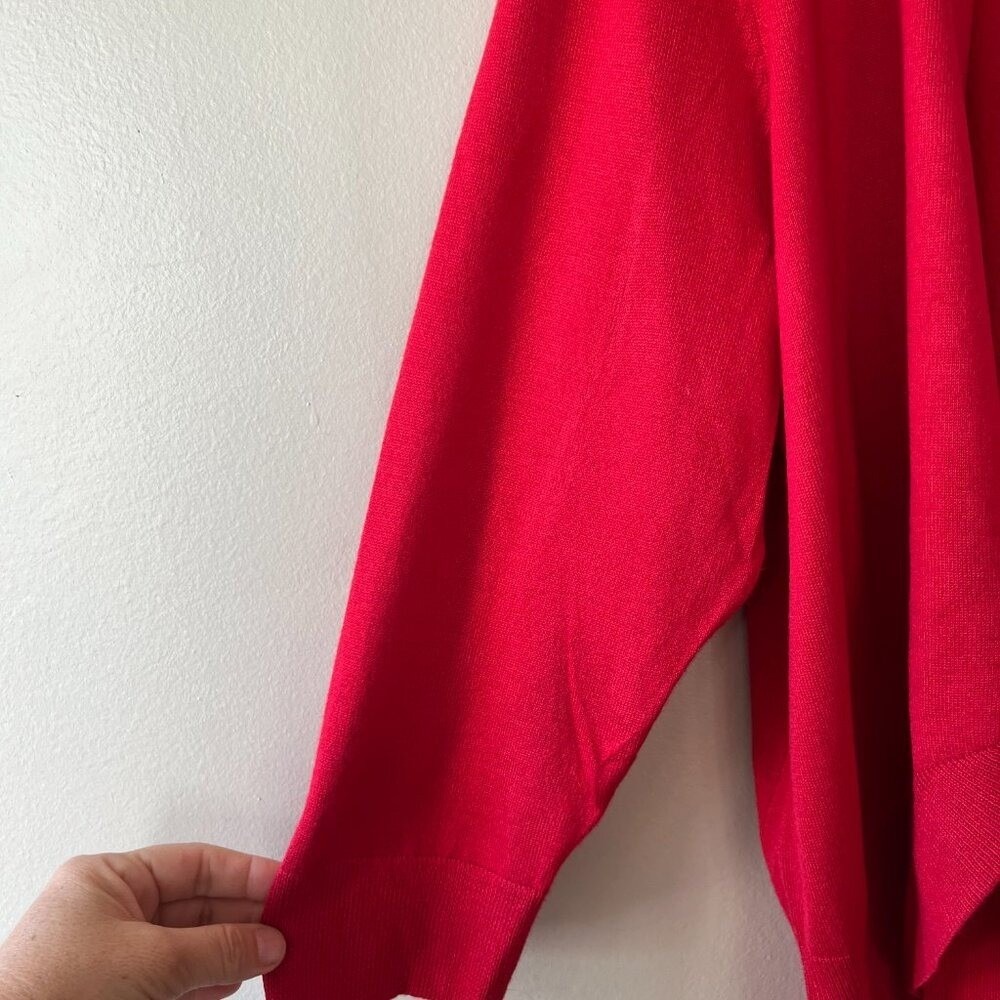 Dressbarn Sz M Front Side Knot Knit Red Cardigan Sweater Open Stretch - Picture 4 of 7